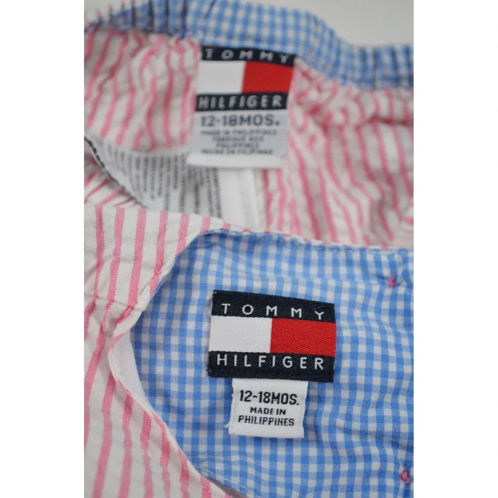 Tommy Hilfiger Vintage‎ Girls Dress Seersucker Pink Striped Size 12-18 Months